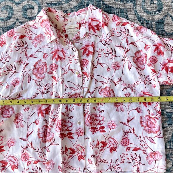 Cynthia Rowley Linen Short Sleeve Button Down Blouse Pink Floral Print - Size M - Picture 6 of 6